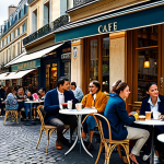 프랑스어 프랑스 문화 이해 - Parisian Cafe Scene**

"A vibrant Parisian cafe scene, featuring people enjoying coffee and pastries...