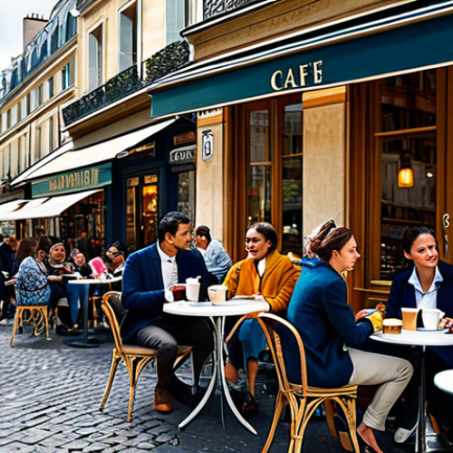 Home 18 프랑스어 프랑스 문화 이해 - Parisian Cafe Scene**
"A vibrant Parisian cafe scene, featuring people enjoying coffee and pastries...