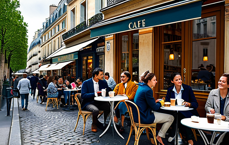 프랑스어 프랑스 문화 이해 - Parisian Cafe Scene**
"A vibrant Parisian cafe scene, featuring people enjoying coffee and pastries...