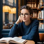 Home 23 프랑스어 현재 과거 미래시제 정리 - A cozy French café scene featuring a young adult casually practicing French verb conjugations aloud ...