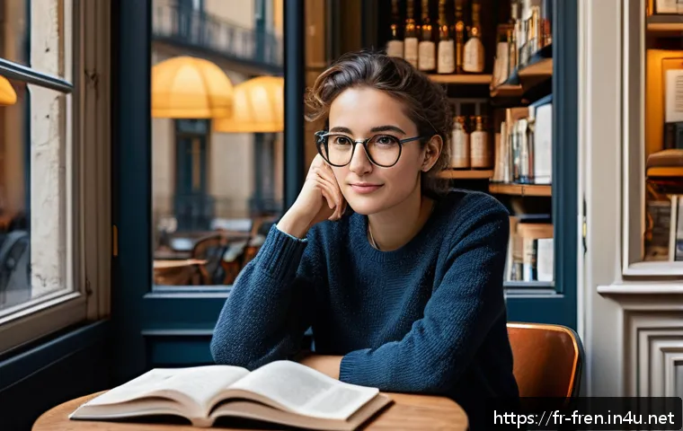 프랑스어 현재 과거 미래시제 정리 - A cozy French caf&eacute; scene featuring a young adult casually practicing French verb conjugations aloud ...