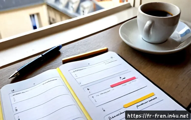 프랑스어 프랑스어 어순과 영어 차이 - Photorealistic overhead view of a French language learner’s tidy desk in Paris, two open blank noteb...